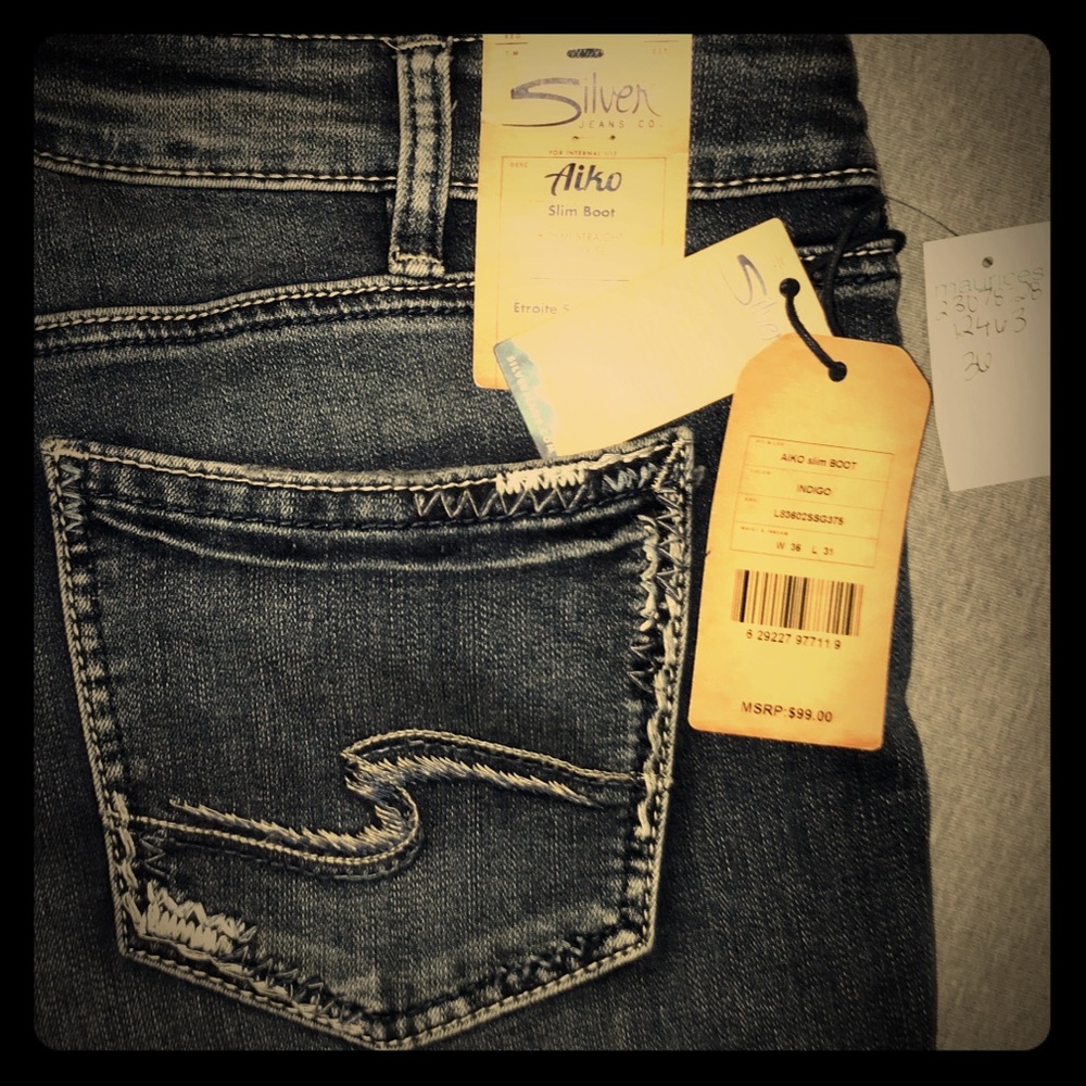 Silver Aiko Jeans, size 36 x 30, NWT